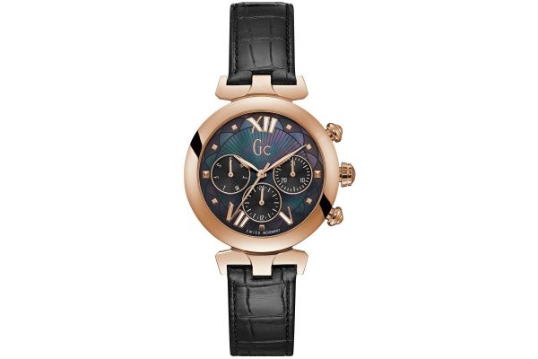 Women s GC Ladybelle Rose Gold Day Date on Black Strap Creative Watch Co