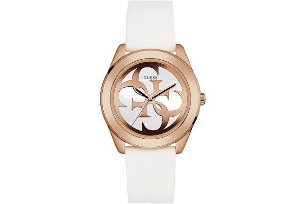 Women s Guess G Twist rose gold on white rubber W0911L5 Watch