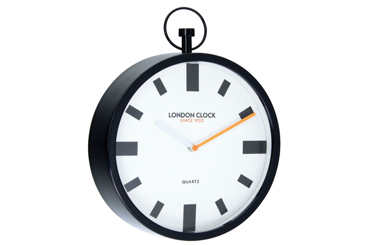 Metal fob wall clock with orange minute hand | Creative Watch Co
