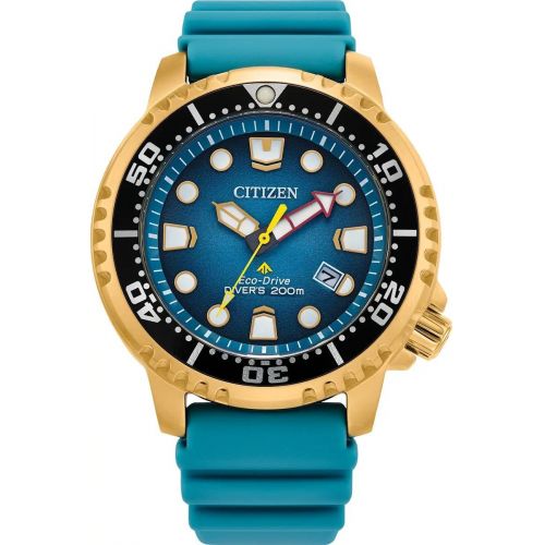 oceanblue  Men's Citizen Promaster Diver's Gold Tone 200m on Teal Strap